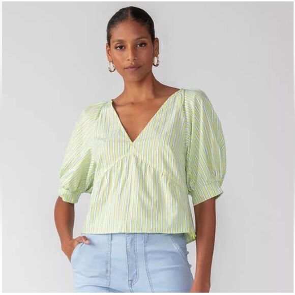 Anthropologie Sanctuary Light Green Striped Blouse Size: Medium - Picture 2 of 13